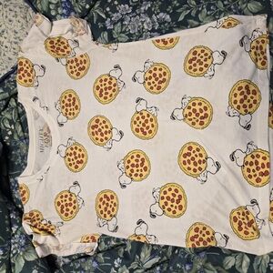 Mighty Fine Peanuts Pizza and Dog Print T-Shirt